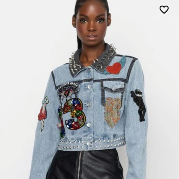Applique crop denim jacket - Picture 2 of 3